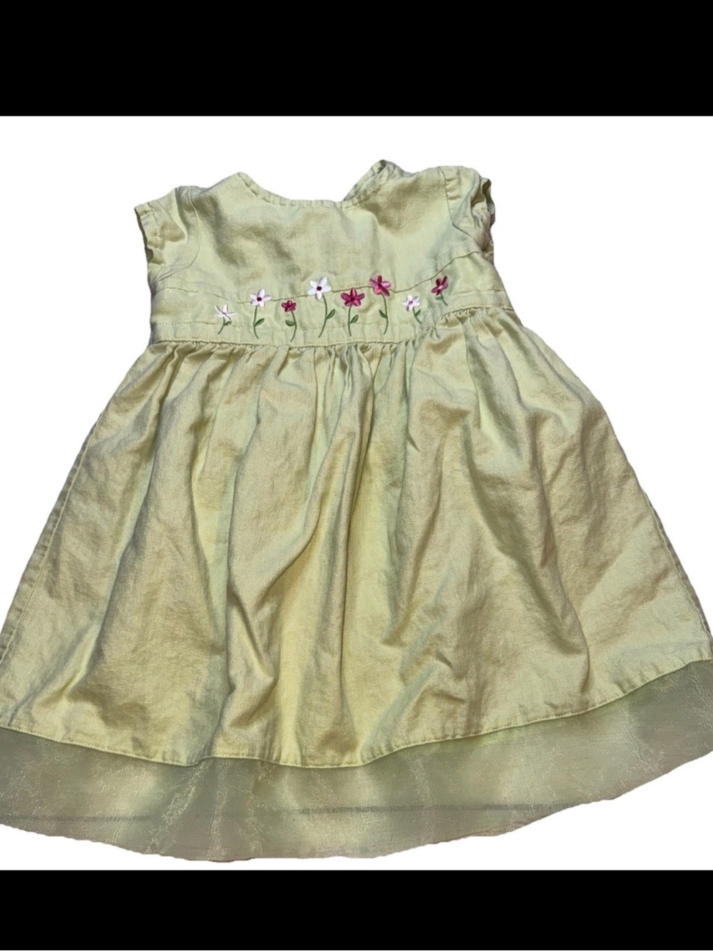Vintage Gymboree Green Linen Blend Dress 18-24m Floral Y2K 90s